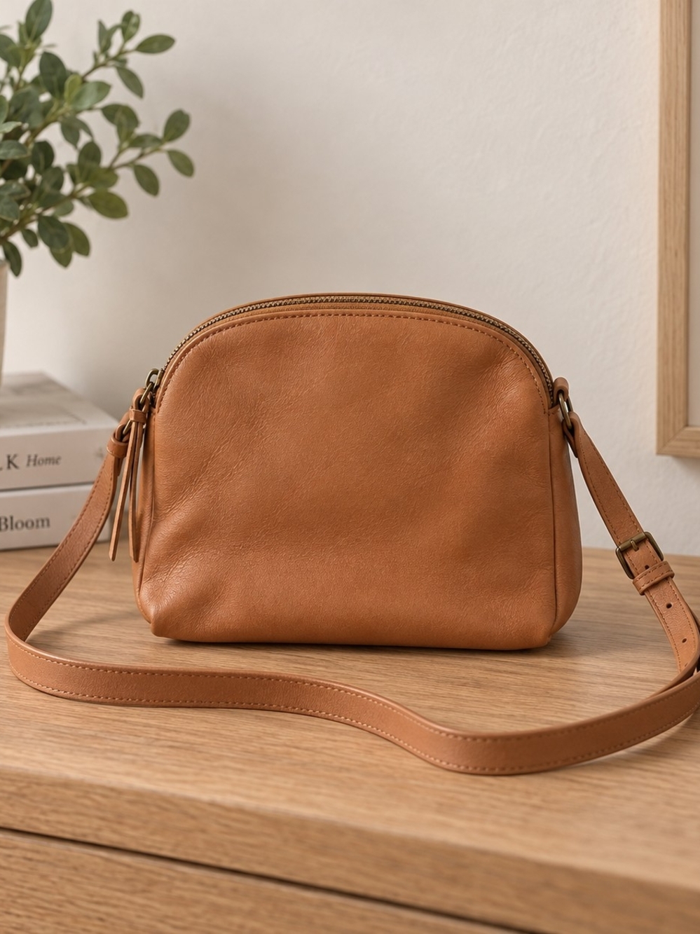 Classic Tan Leather Crossbody Bag